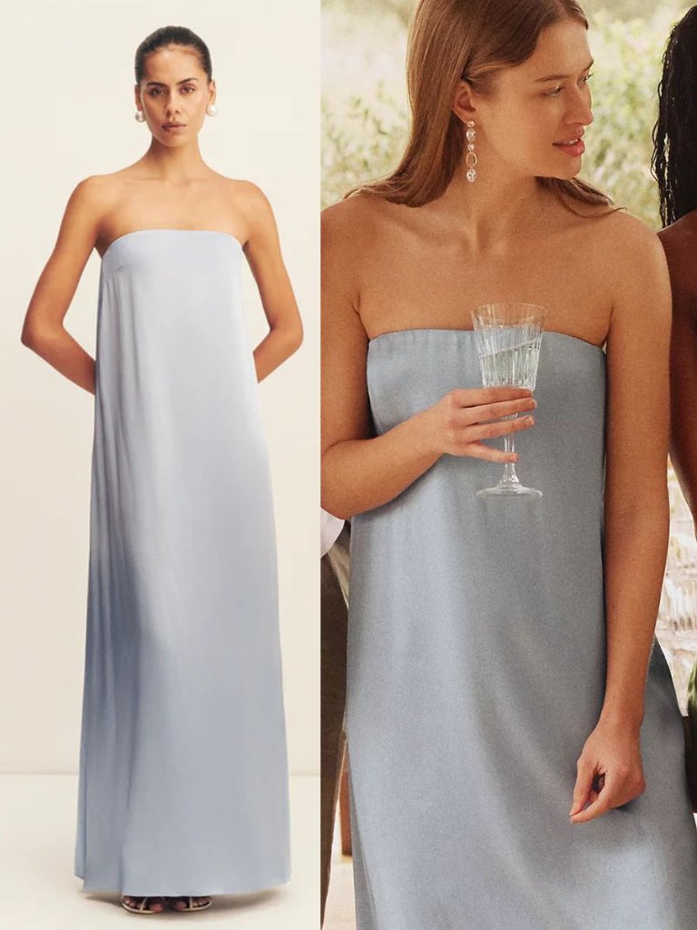Shona Joy La Lune Strapless Column Maxi Dress Powder Blue Satin Size Us 10